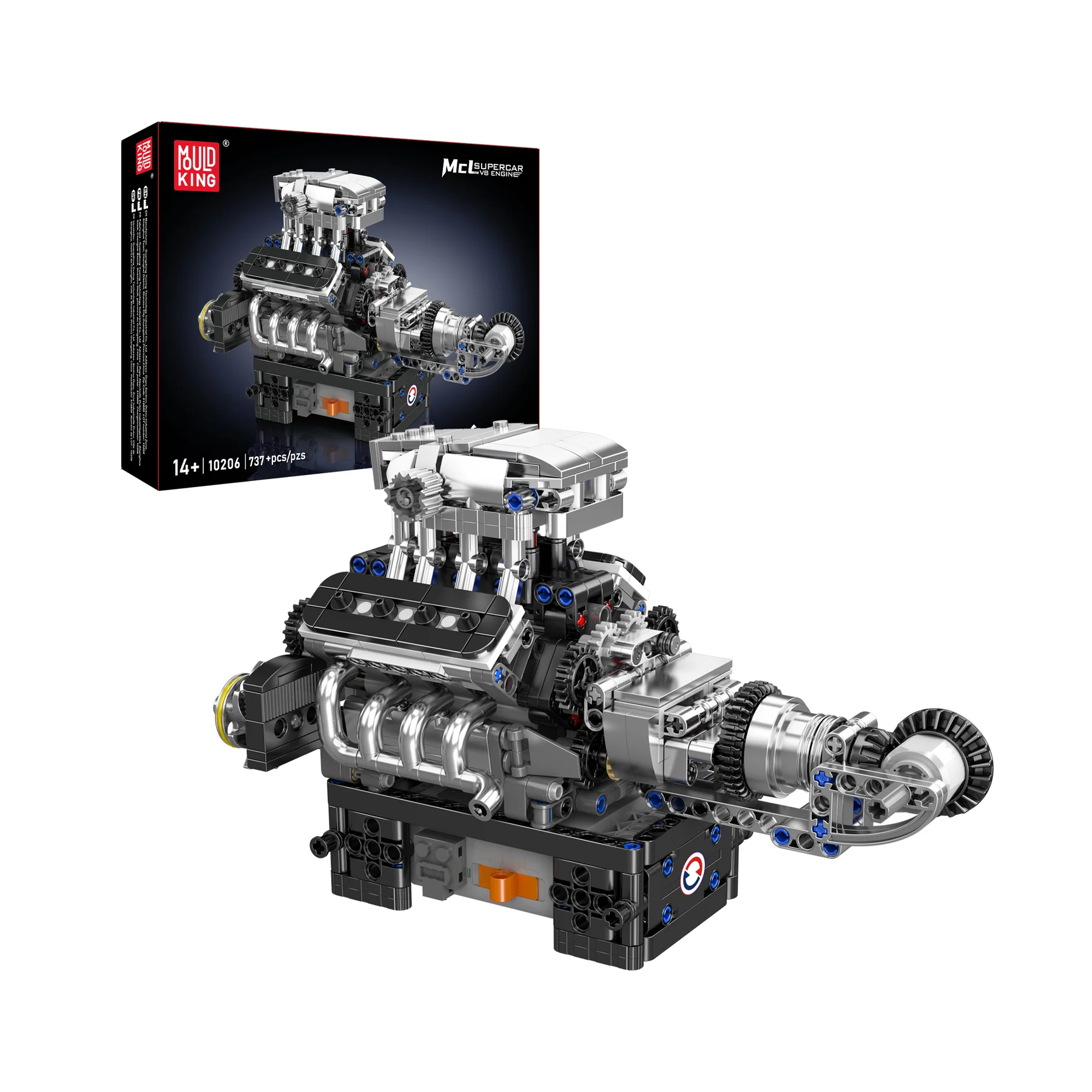 Mould King 10206 Turbolader-V8-Motor-Bausatz | 737 Teile