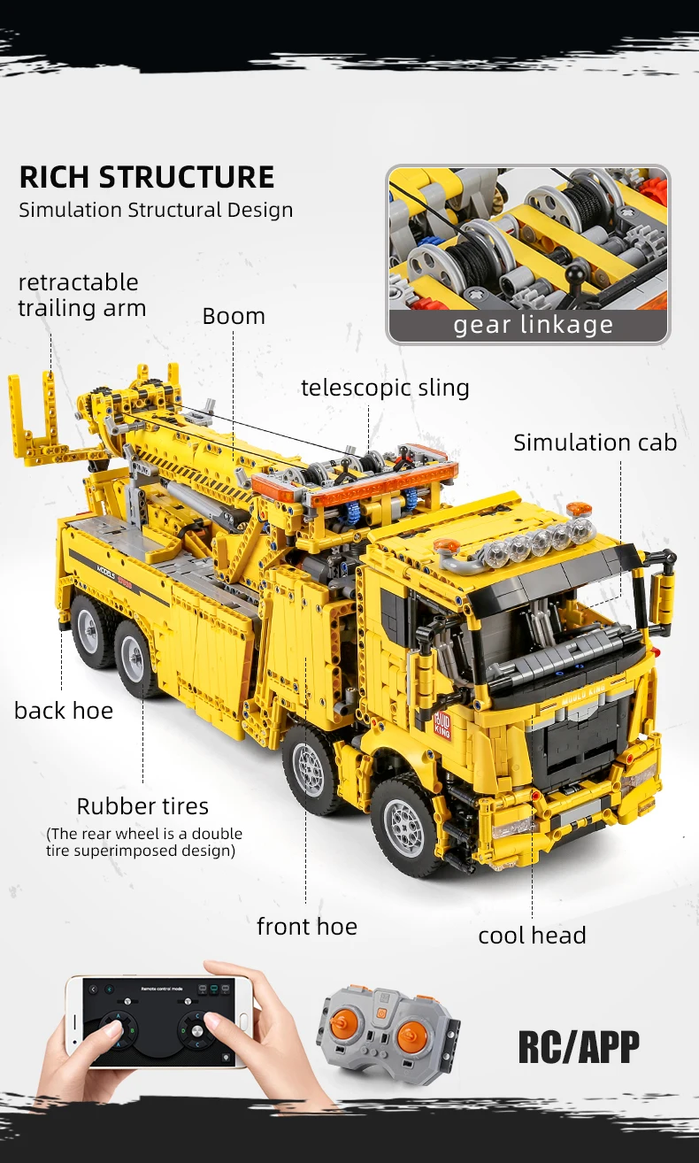 MOULD KING 17027 RC Abschleppwagen Bausatz – 4.883 Teile, 1:8 Rettungsfahrzeug mit Kran und Fernsteuerung – Bild 8