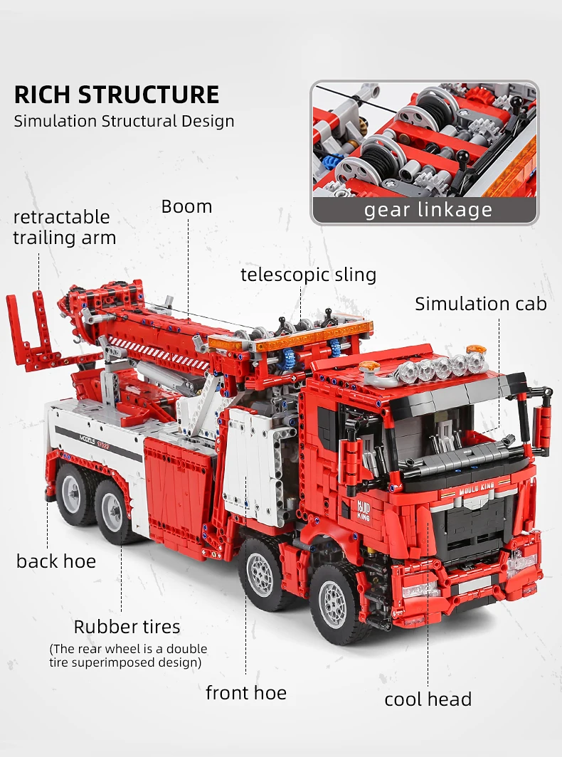 MOULD KING 17027 RC Abschleppwagen Bausatz – 4.883 Teile, 1:8 Rettungsfahrzeug mit Kran und Fernsteuerung – Bild 4